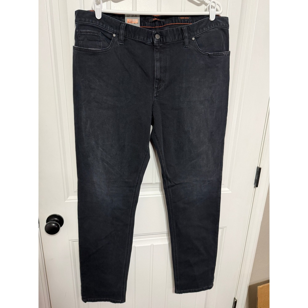 Alberto Jeans Mens 40x34 Regular Slim Fit Black Denim Pants Tonal Stitch NEW